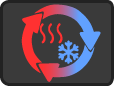 Icono con flechas rojas y azules que simbolizan calor y frío, enlazando a la sección 'Nuestras Aplicaciones' sobre contrastes térmicos para recuperación muscular.